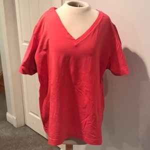 V neck salmon tee shirt 95% cotton 5% spandex